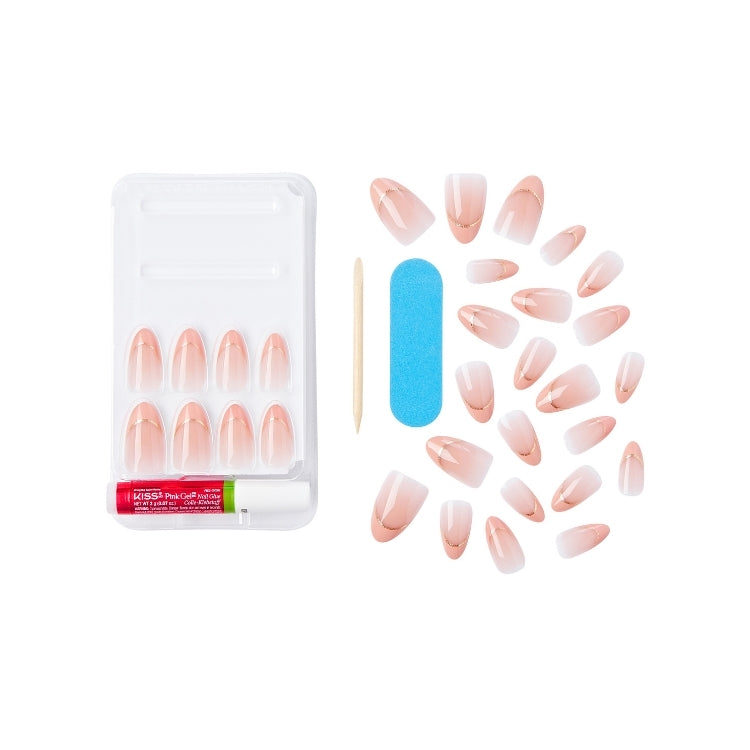 Voguish Fantasy – Éclatant, set kunstnagels in nude tint met glanzende afwerking en bijbehorende accessoires.