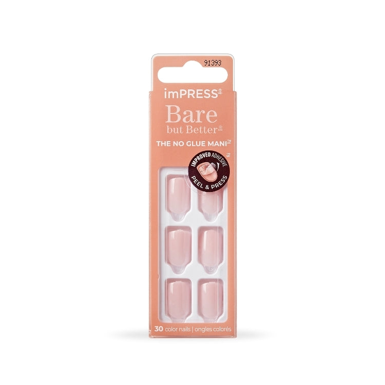imPRESS Color Bare But Better - Instinct, set van 30 nude nagels in transparante verpakking, ideaal voor een natuurlijke l...