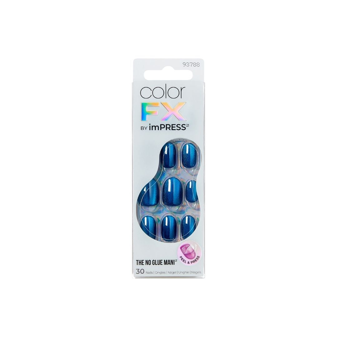 imPRESS Color FX - Reconnect, een set van 30 blauwe nagels in een stijlvolle verpakking zonder lijm.