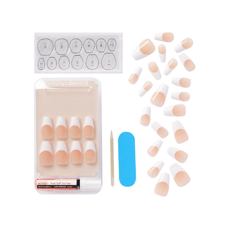 Salon Acrylic FN Kit- Je Taime met nude en witte nagels, inclusief accessoires in een transparante verpakking.