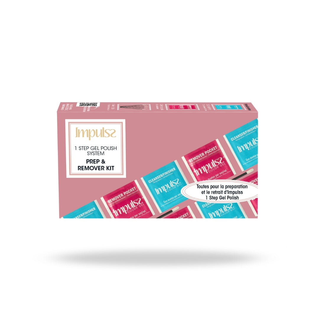Color Gel Prep En Remover Kit van Impulss in een roze verpakking met kleurrijke gel polish producten.