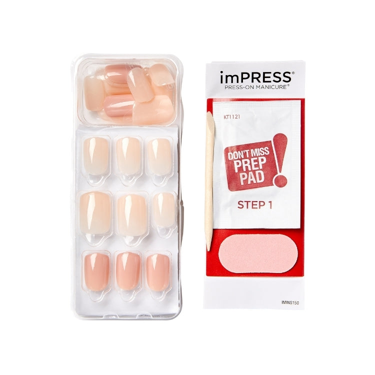 imPRESS Bare but Better - Simple Pleasure, een set van nude nagels in verschillende maten met bijbehorende prep pad en app...