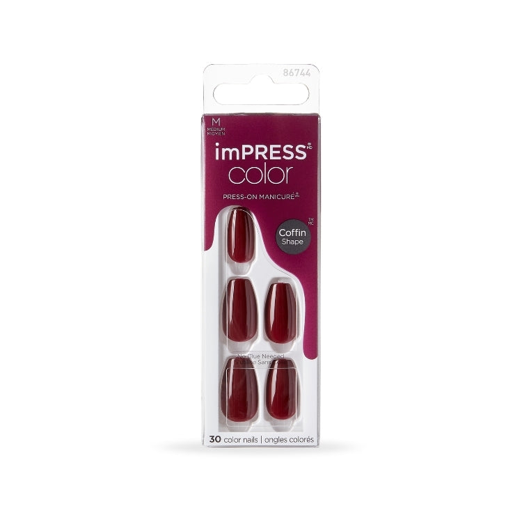 imPRESS Color Coffin - Winery in NYC, dieprode nagels in coffin-vorm, verpakt in een handige doos.