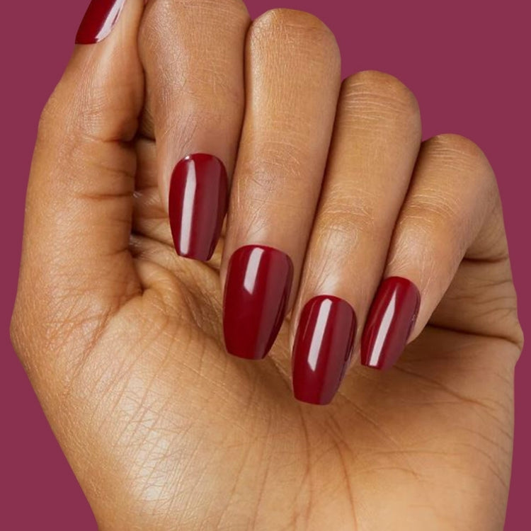 imPRESS Color Coffin - Winery in NYC, diepe wijnrode nagels in coffin-vorm, perfect voor een elegante look.
