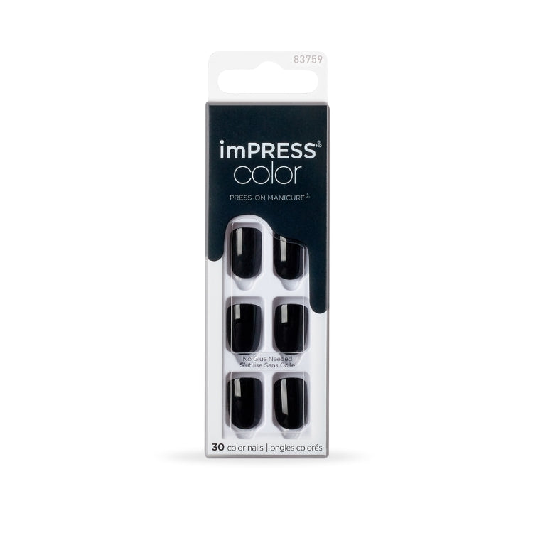 imPRESS Color - All Black, set van 30 zwarte persnagels in een stijlvolle verpakking. Perfect voor een snelle manicure.