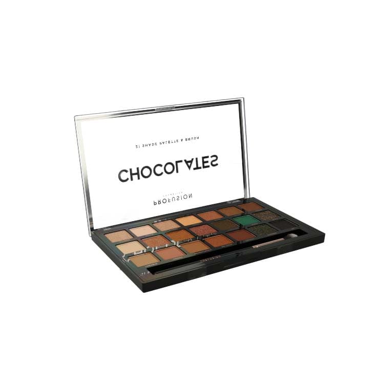 Pro Artistry Chocolates, een oogschaduwpalette met 21 warme, aardetinten in een elegante zwarte verpakking.
