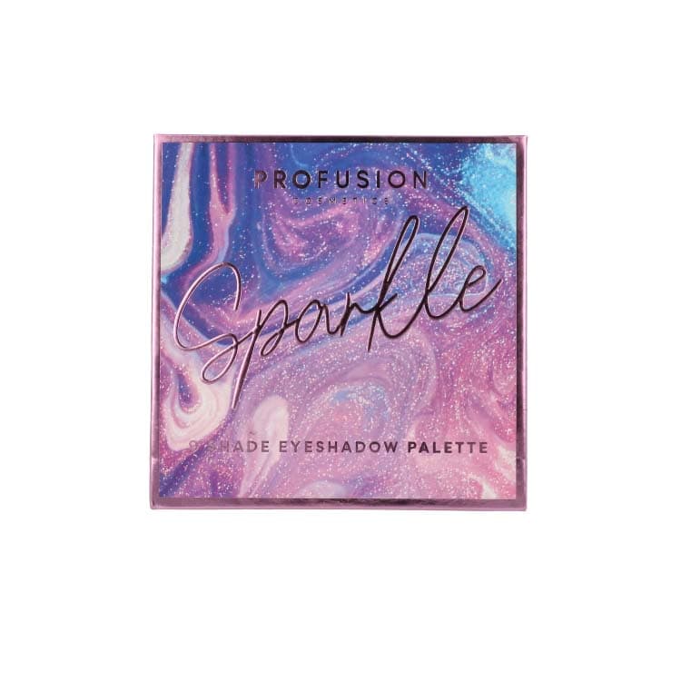 Euphoric Glam - Sparkle 9 Shade Palette in een glanzende, paarse verpakking met marmerpatroon.