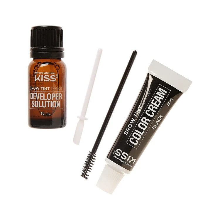 Brow Tint Kit - Black met ontwikkelaar, kleurcrème en applicator voor het perfect tinten van wenkbrauwen.