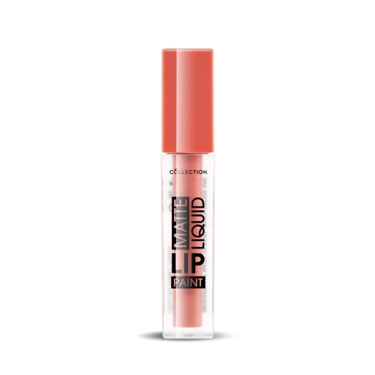 Matte Liquid Lip Paint in een transparante verpakking met een zachte perzikkleurige lipverf.