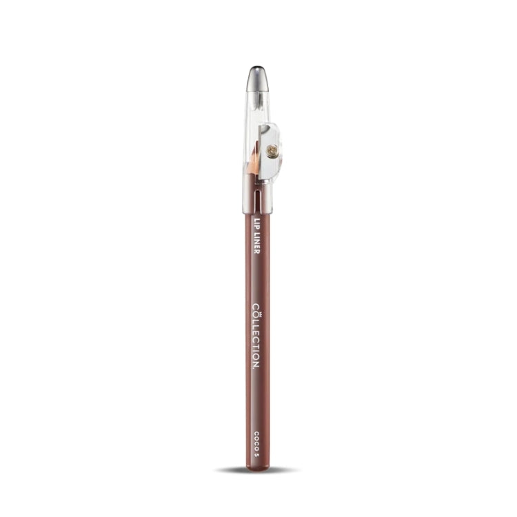 Lip Liner with Sharpener in een bruine tint, slank potlood met transparante dop en geïntegreerde slijper.