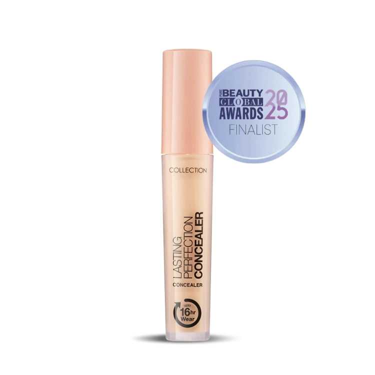 Lasting Perfection Concealer in een slanke, transparante tube met een lichtroze dop, ideaal voor een egale huid.