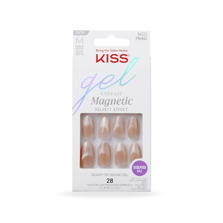 Gel Fantasy Magnetic - Drama, set van 28 nagels in een natuurlijke tint met een fluweelachtige afwerking.