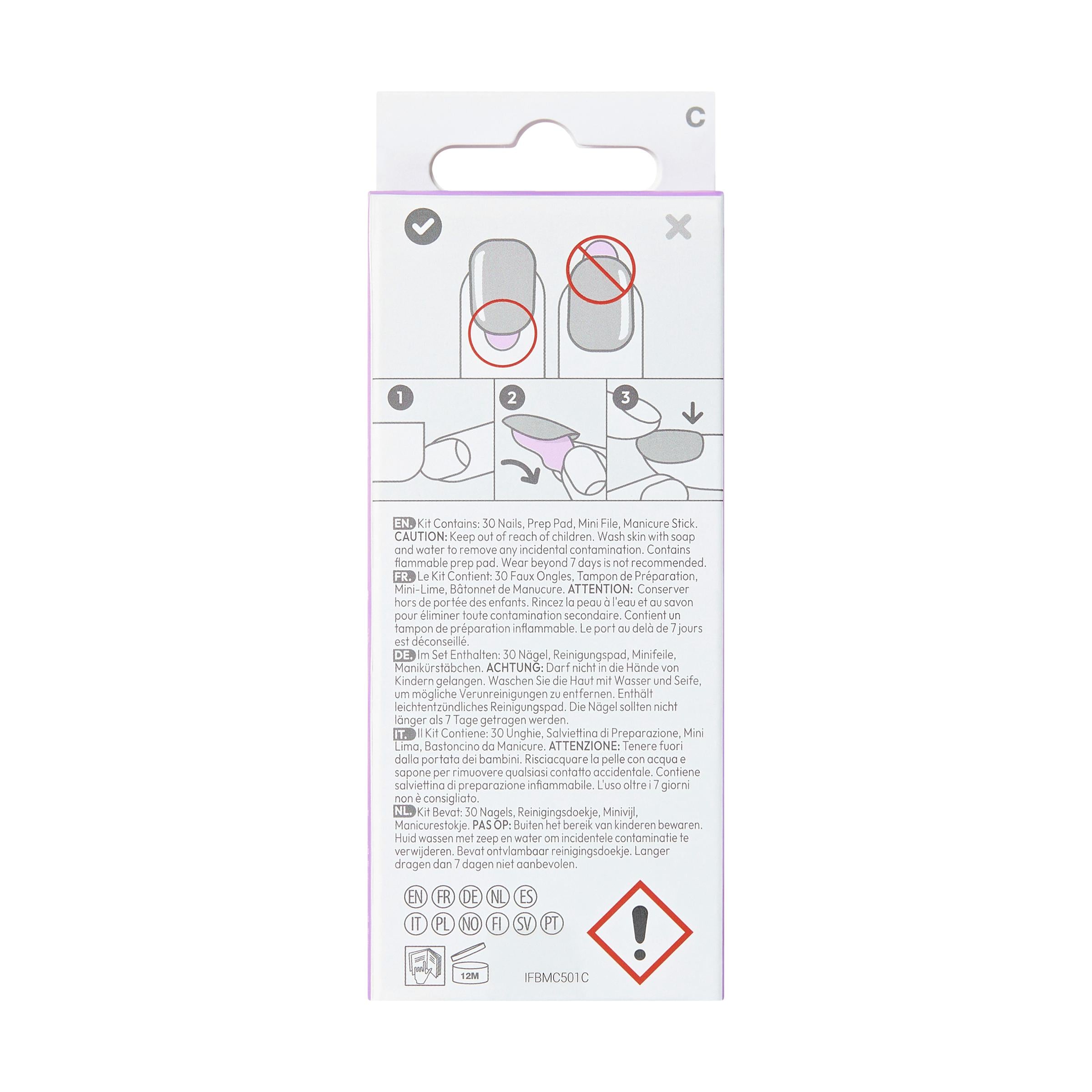 imPRESS Nails - Genuine, verpakking met instructies voor het aanbrengen van kunstnagels in diverse kleuren en vormen.