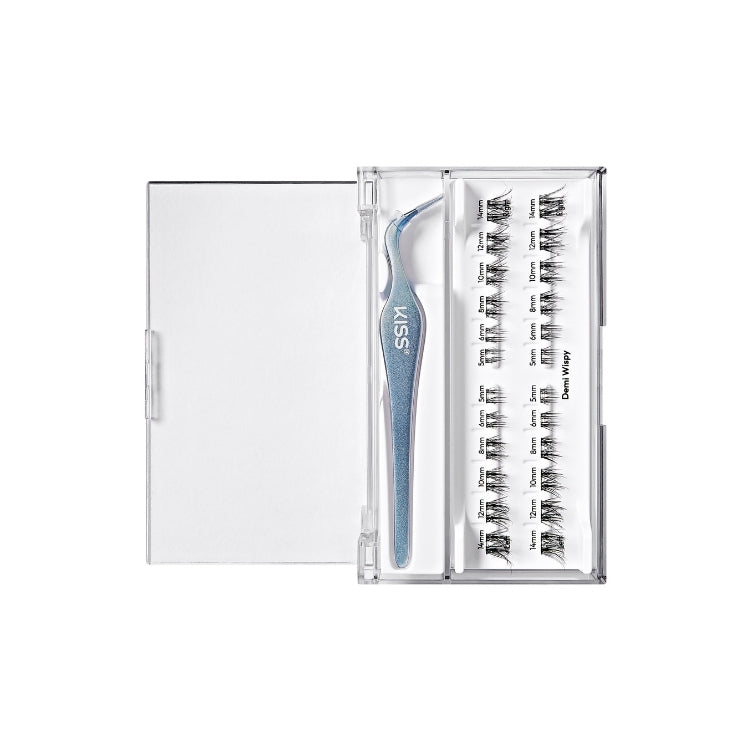 imPRESS Long Lasting No Glue Falsies | Demi Wispy in transparante verpakking met een applicator en meerdere wimpers.