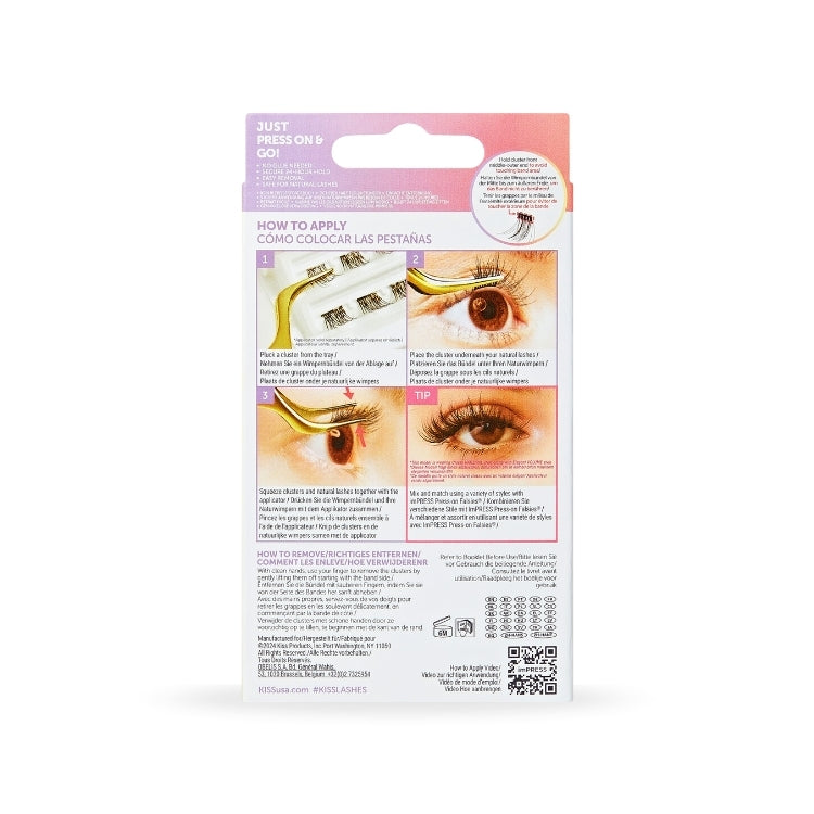 imPRESS Press-On Falsies 10mm-12mm Classy Natural, verpakking met instructies voor het aanbrengen van nepwimpers.