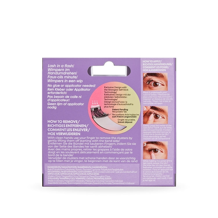 imPRESS Falsies easy tab 6mm-10mm Classy Natural, verpakking met instructies en afbeeldingen van wimpers en ogen.