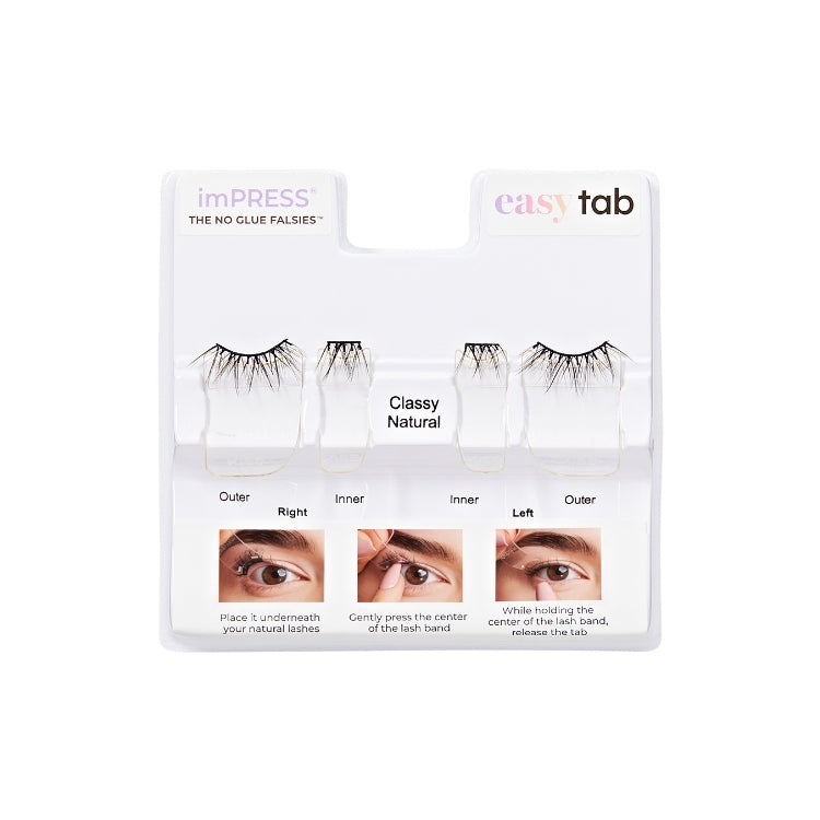 imPRESS Falsies easy tab 6mm-10mm Classy Natural, natuurlijke nepwimpers in een handige verpakking met instructies.