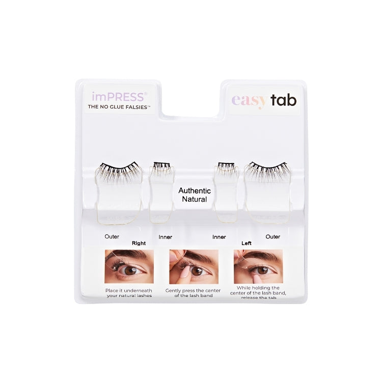 imPRESS Falsies easy tab 5mm-9mm | Authentic Natural, set van nepwimpers in een transparante verpakking met instructies.