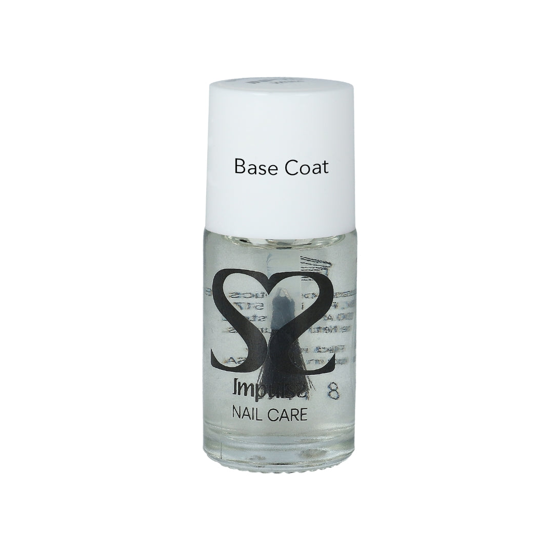Impulss Base Coat in een transparante fles met witte dop, ideaal voor een sterke nagelbasis.