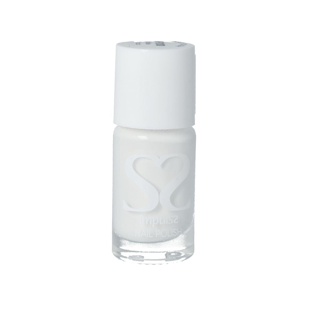 Impulss Nagellak White Coco, een witte nagellak in een stijlvolle glazen fles met een witte dop.