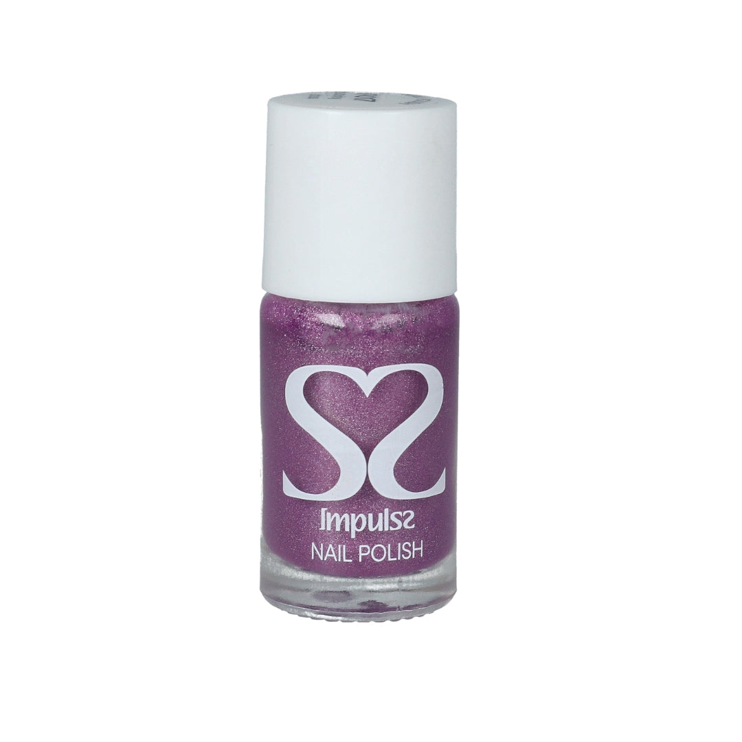 Impulss Nagellak Sparky Lotus in een glanzende paarse kleur, verpakt in een transparante fles met witte dop.