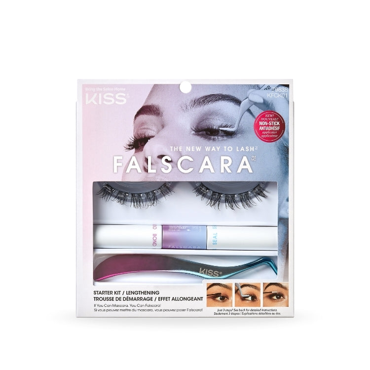 Falscara - Starter Kit van Kiss, inclusief valse wimpers en applicator in een kleurrijke verpakking.