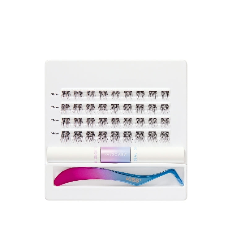 Falscara Starter Kit 10mm-12mm | Lengthening met valse wimpers, applicator en lijm in een witte verpakking.