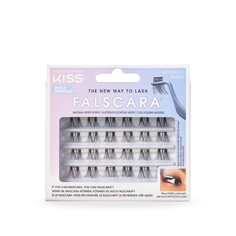 Falscara - Natural Wispy Wisps, een verpakking met natuurlijke wimpers in een lichte, wispy stijl voor een subtiele look.