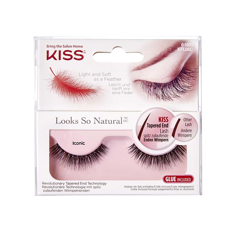 Looks So Natural Lash Iconic van Kiss, zwarte wimpers in een transparante verpakking met lijm inbegrepen.