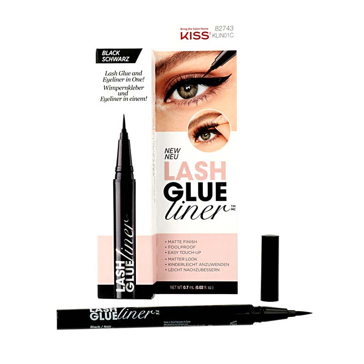 Lash Glue Liner - Black van Kiss, een zwarte eyeliner in penvorm met matte finish en gebruiksvriendelijke applicator.