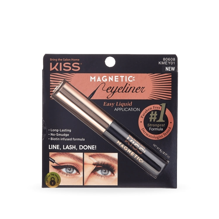 Magnetic Eyeliner van Kiss in een zwarte verpakking met gouden accenten, ideaal voor een langdurige en gemakkelijke applic...