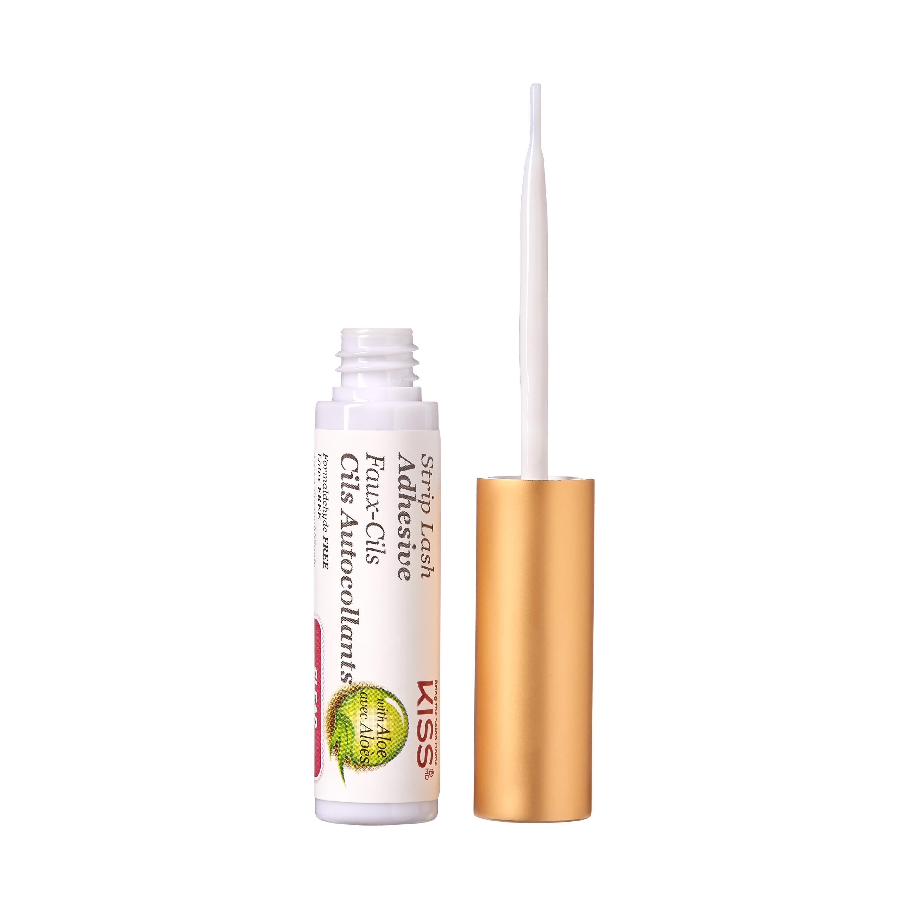24 Hr Strip Eyelash Adhesive - Clear in een slanke witte tube met gouden dop, ideaal voor het bevestigen van wimpers.