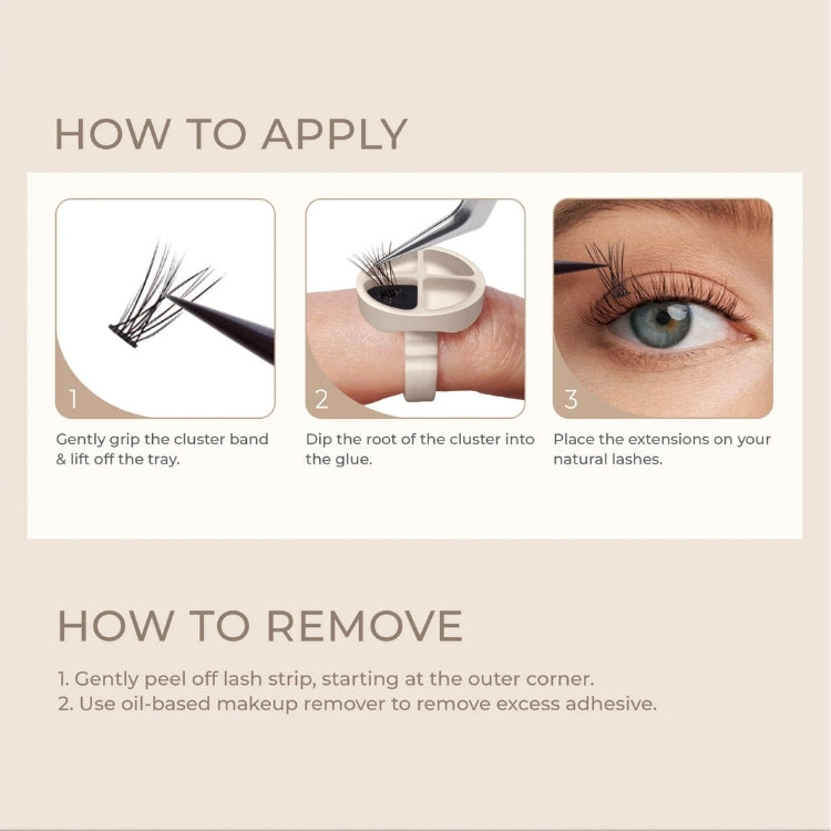 Lash Atelier Design Kit 6mm-12mm - Natural met instructies voor aanbrengen en verwijderen van wimperclusters.