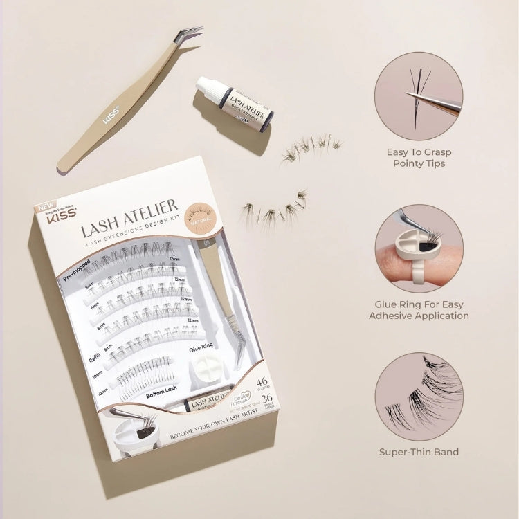 Lash Atelier Design Kit 6mm-14mm - Anime met verschillende wimperlengtes, pincet en lijm in een stijlvolle verpakking.