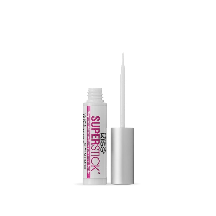 Superstick Strip Lash Adhesive | Clear in een witte verpakking met een applicator voor het aanbrengen van wimperlijm.