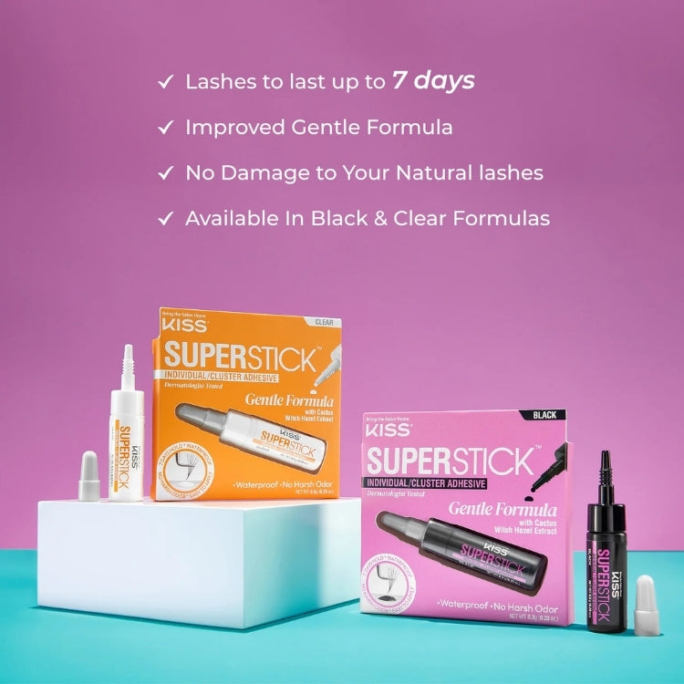 Superstick Cluster Lash Adhesive | Clear, transparante verpakking met applicator, ideaal voor het bevestigen van wimpers.