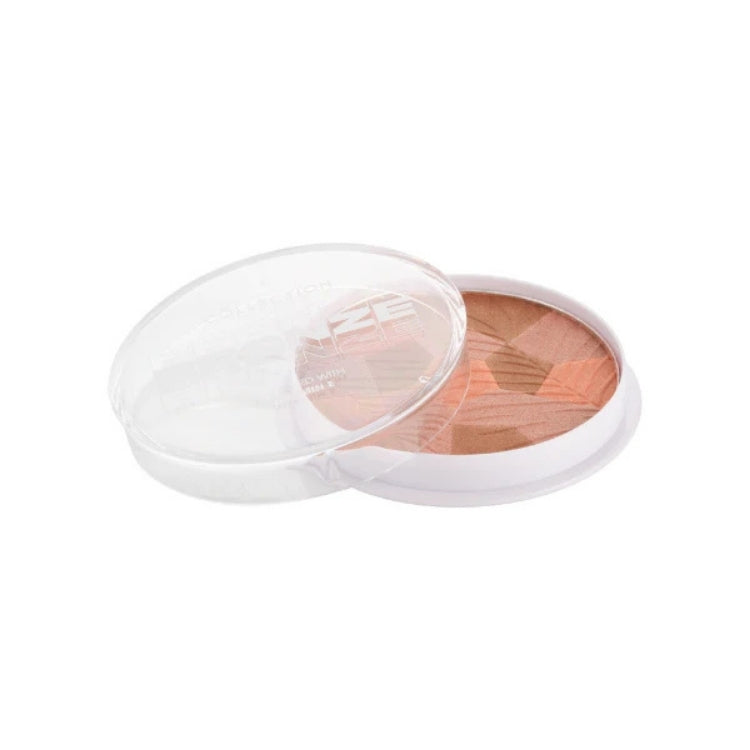 Bronze Glow Mosaic Powder - Mosaic Sunkissed in een ronde, doorzichtige verpakking met warme, bronzen tinten.