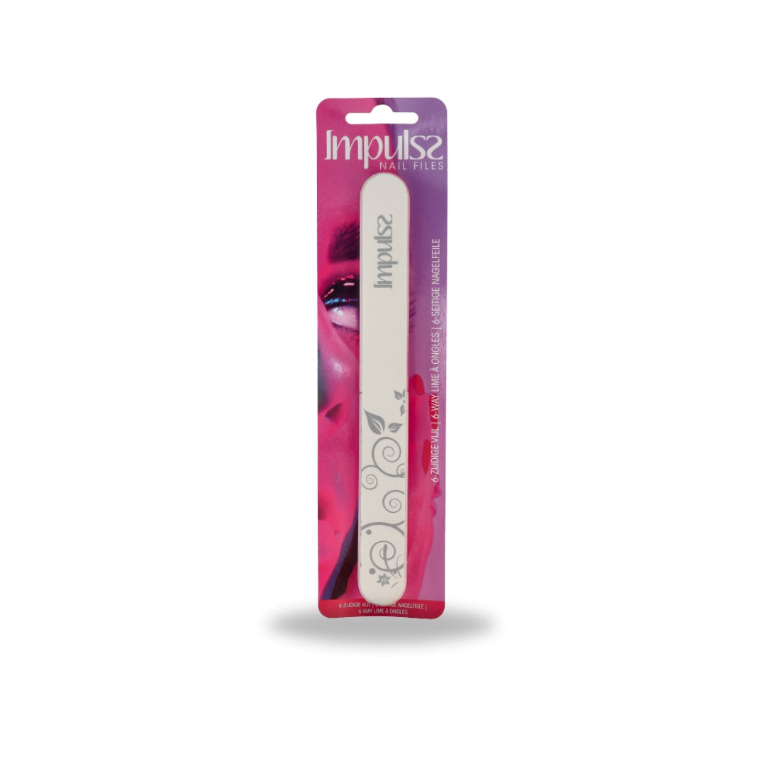 6-Way Nail Vijl van Impulss in een elegante verpakking met een bloemmotief, ideaal voor het verzorgen van nagels.
