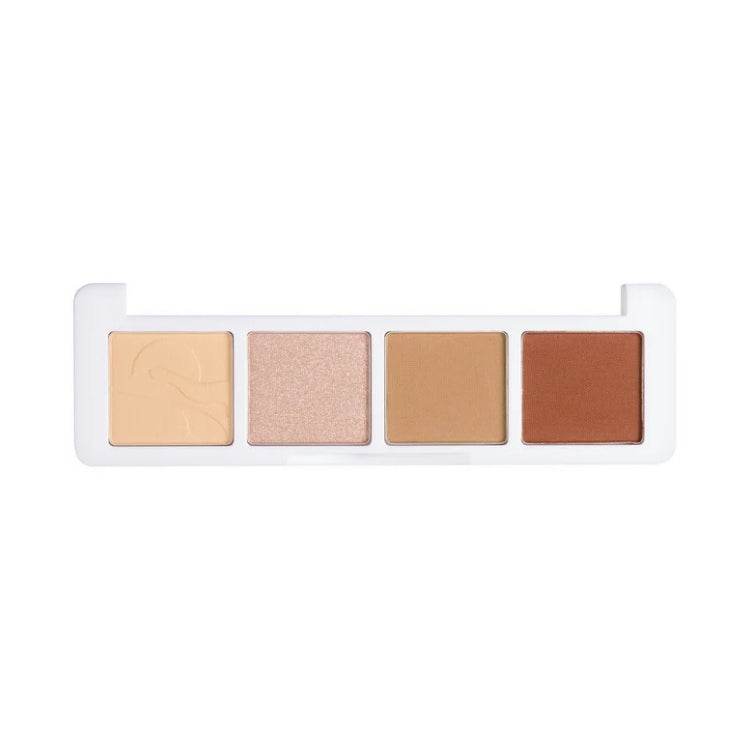 Mini Eyeshadow Palette Dubai Deserts met vier tinten: een lichte, glanzende kleur en drie matte aardetinten in een witte v...