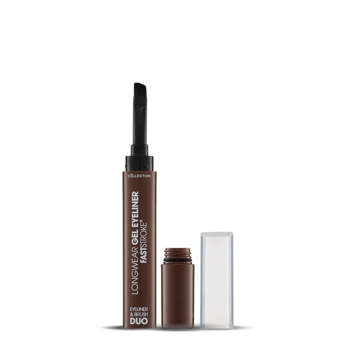 Fast Stroke® Longwear Gel Eyeliner & Brush Duo in een slanke, bruine verpakking met een bijpassende kwast.