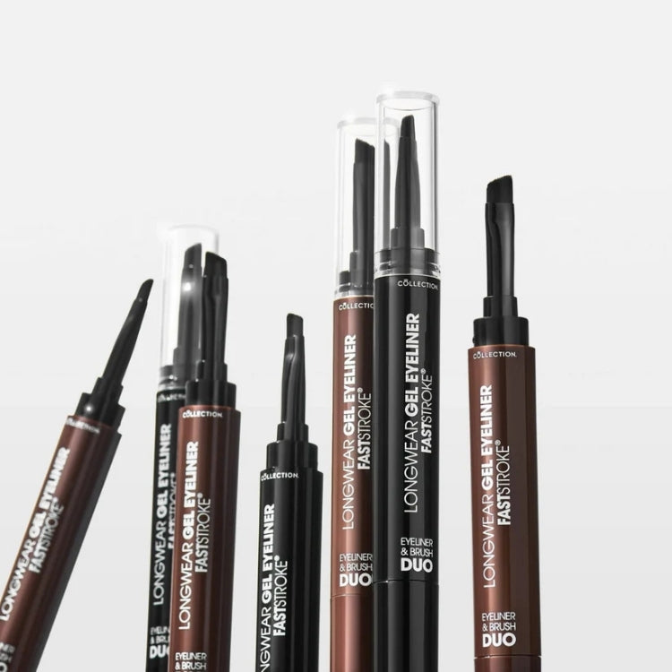 Fast Stroke® Longwear Gel Eyeliner & Brush Duo in bruin, met handige verpakking en applicator voor nauwkeurige aanbreng.