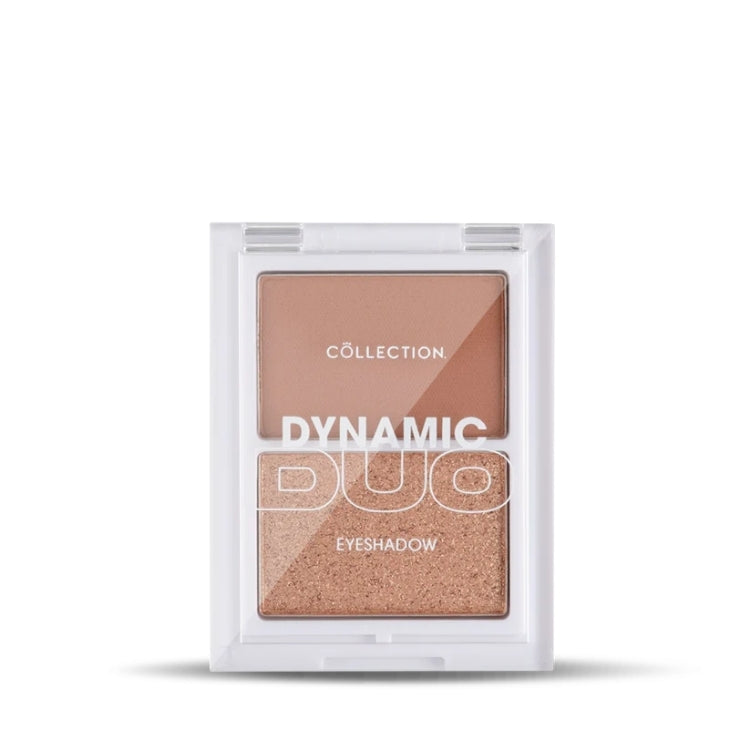 Dynamic Duo Eyeshadow - Golden Horizon in een transparante verpakking met een lichtbruine en gouden schaduw.