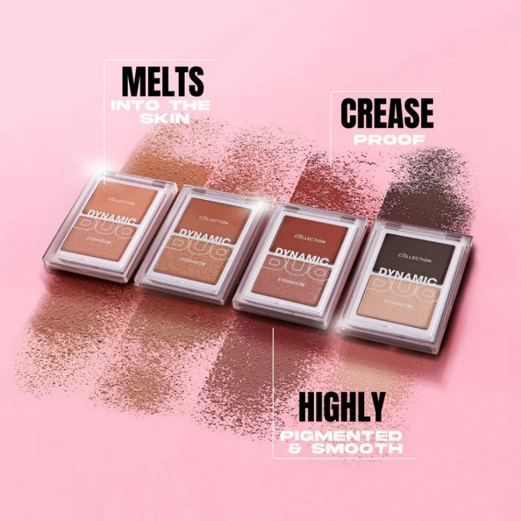 Dynamic Duo Eyeshadow Palette - Midnight Glow met vier hoog gepigmenteerde oogschaduws in een stijlvolle verpakking.