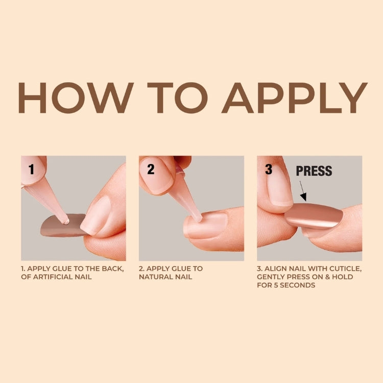 Bare But Better Nails - Nude Glow, kunstnagels in nude tint met instructies voor aanbrengen.