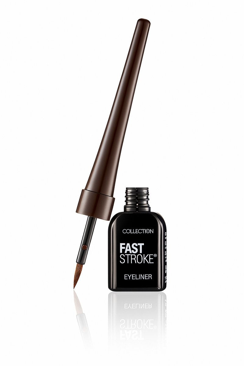 Fast Stroke Eyeliner - Brown in een slanke, bruine verpakking met een fijne applicator voor precieze lijnen.
