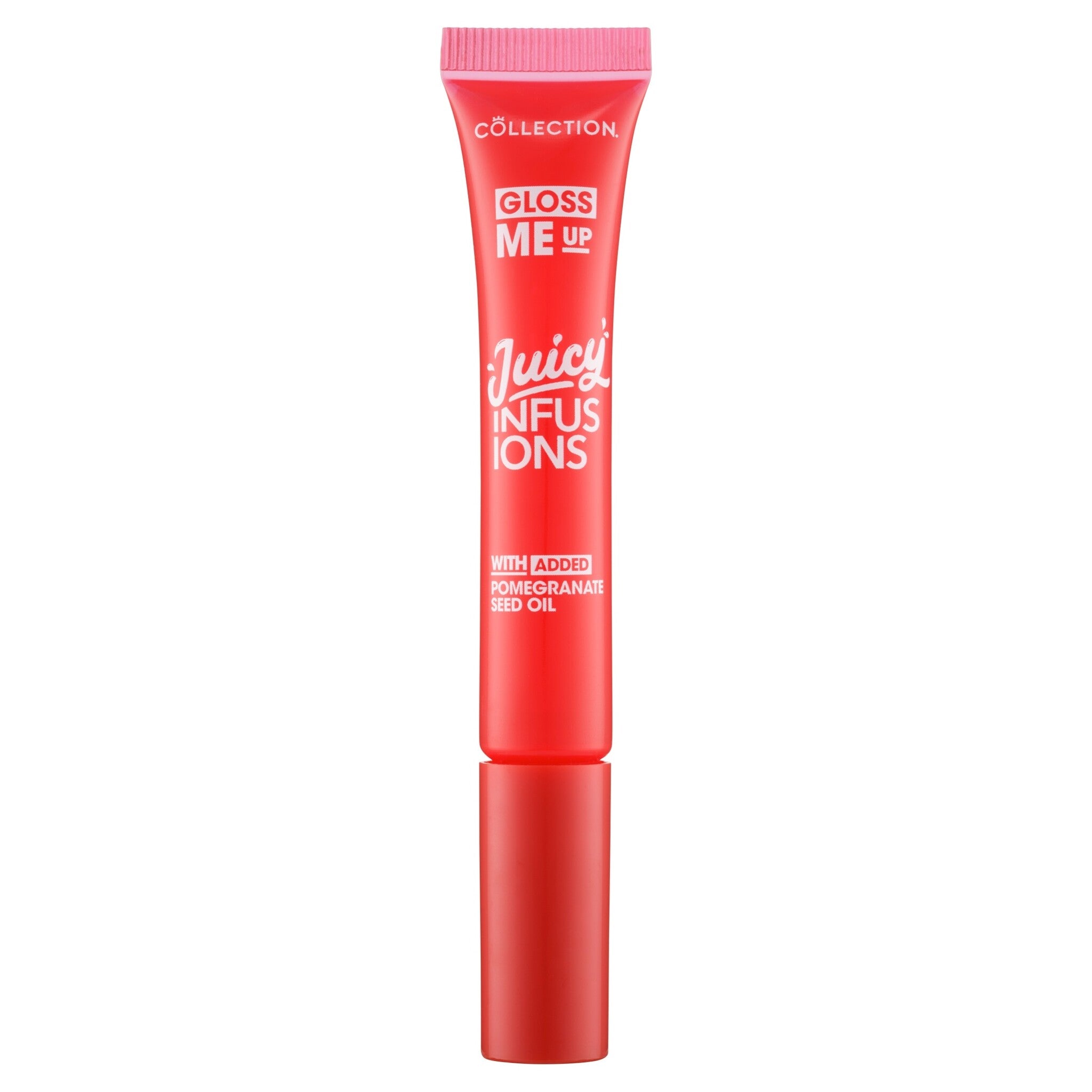 Gloss Me Up Juicy Infusion Lip Gloss - Watermelon Slice in een slanke, roze tube met een glanzende, fruitige kleur.