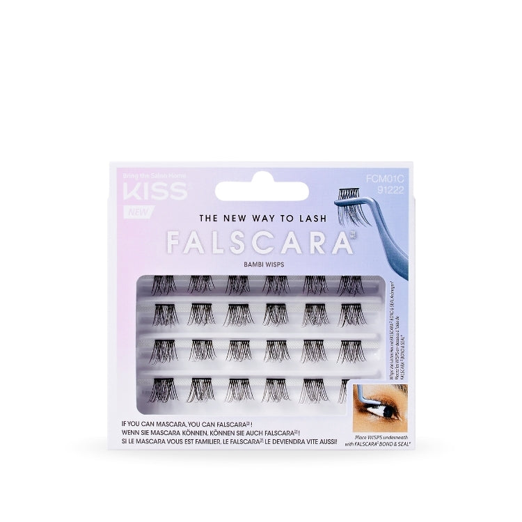 Falscara WISPS Multi - Bambi van Kiss, met een verpakking in pastelkleuren en valse wimpers in verschillende lengtes.