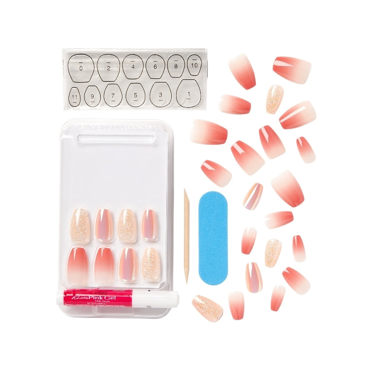 Gel Fantasy Nails - Problem Solved in zachte nude tinten, inclusief nagels, lijm en accessoires voor een perfecte manicure.