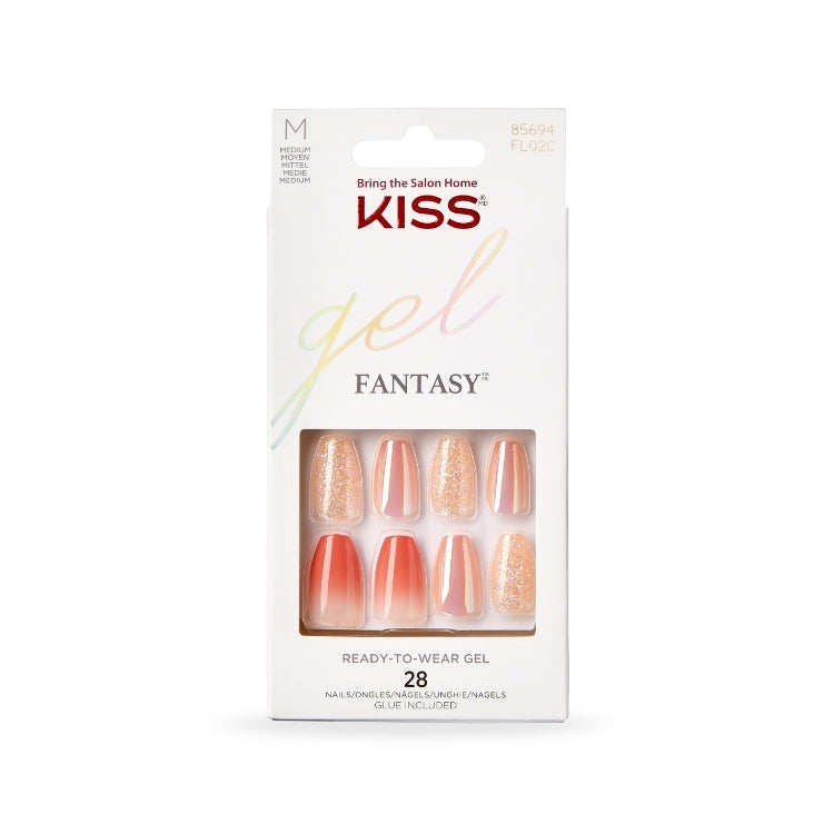 Gel Fantasy Nails - Problem Solved in roze en glitter, verpakt in een stijlvolle doos met 28 nagels.