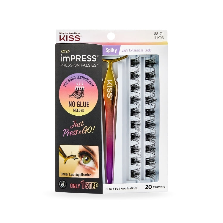 imPRESS Press-on Falsies - Spiky in een kleurrijke verpakking met zwarte, spiky wimpers voor een dramatische look.